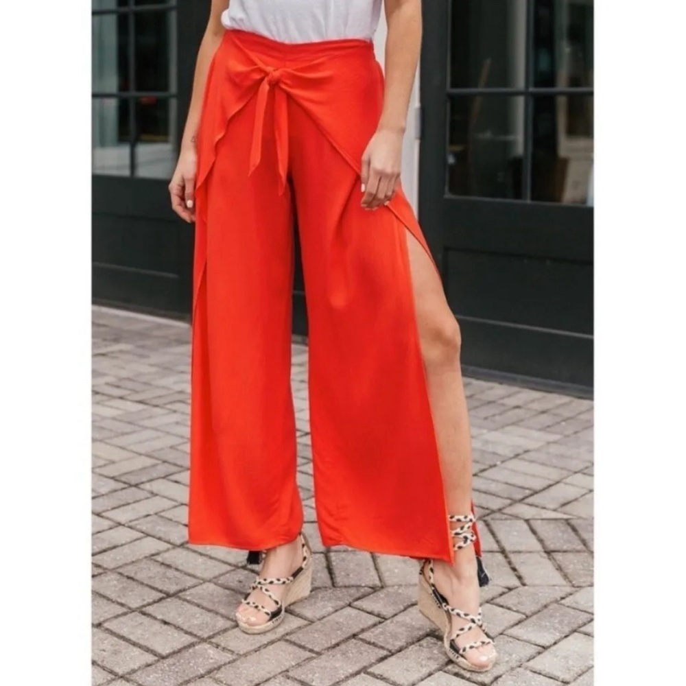 Young Fabulous & Broke On The Road Abigail Orange Wide Leg Side Slit Pants Sz M